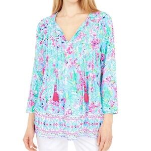 Lilly Pulitzer Marilina Tunic 3/4 Sleeve Alligator Isle L